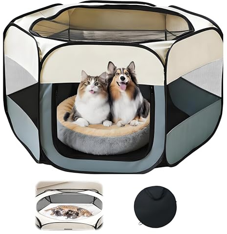 Welpenauslauf 105 x 105 x 60 cm Faltbares Welpenlaufstall Laufstall Hund | Atmungsaktiver Hundeauslauf, Tragbar, für Welpen Katzen, Kaninchen Innen-und Außenbereich, Hundelaufstall für Wohnung