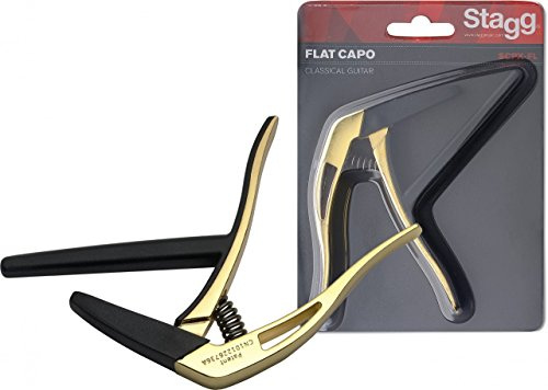 Stagg 19163 flacher Trigger Kapodaster mit Gummiauflagen für Konzertgitarre gold