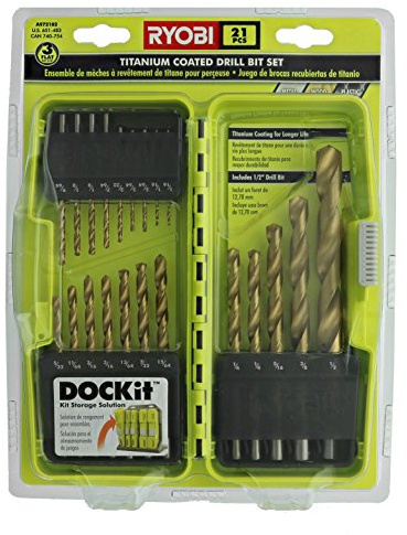 Ryobi A972101 21 Piece Titanium Drill Bit Set w/Plastic Locking Storage Case and Foldout Rubberized Organization Solution