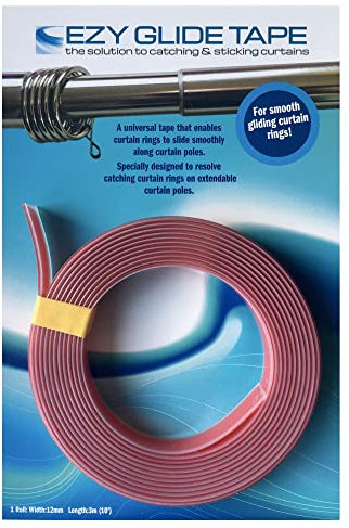 Ezyglide Curtain Pole Tape - for smooth and silent sliding curtain rings. Stops rings catching on curtain poles (especially extendable poles) - 3m (10ft)