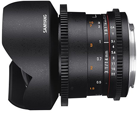 Samyang F1312606101 - Objetivo para vídeo VDSLR para Sony E (Distancia Focal Fija 14mm, Apertura T3.1-22 ED AS IF UMC II), Negro