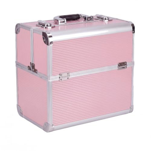 N&BF Professionell kosmetisk väska, stor i storlek 35 x 22 x 36 cm | robust nagelväska av aluminium | Skönhetsfodral med gott om lagringsutrymme | Uppfällbara fack fördelade på två våningar | lätt att