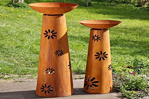 BOLTZE Feuerschale Feuerkorb Ständer mit Schale Laura Eisen Rost Gartendeko H 102-127 cm 2er Set