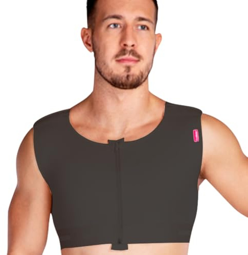 LIPOELASTIC MTmS Comfort, Gynecomastia Compress Zipper Vest, Compression Vest Men Shapewear with Front Zipper and Adjustable Hooks, Men's Compression Tops (Black, M)