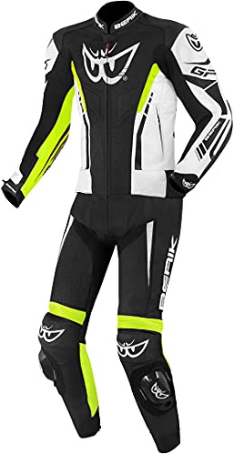 Berik Monza Tuta in pelle da moto a due pezzi, nero/bianco/giallo, 58