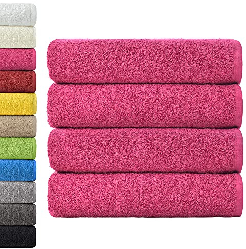 NatureMark Confezione da 4 asciugamani da bagno, in 100% cotone, da 70 x 140 cm, di colore Rosa