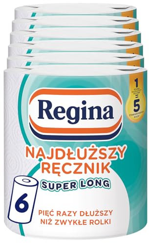 Regina Asciugamano super lungo più lungo, 6 rotoli da 220 foglie, oltre cinque volte più a lungo dei normali rotoli per il contatto con gli alimenti, 2 strati, confezione di carta, certificazione FSC,