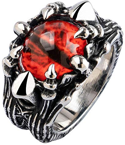 ForFox Punk Titan Edelstahl Böser Blick Ring Augenring Evil Eye Statement Ring für Herren Damen Größe 54-67