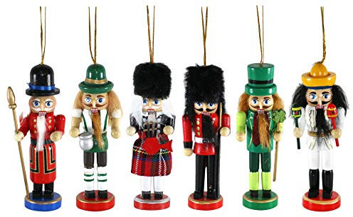by Robelli Pack of 6 Large Wooden Nationality Christmas Tree Nutcracker Decorations