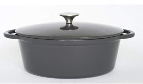 Baumalu, Casseruola ovale in ghisa, 27 cm, modello Cocoon, grigio lucido maiolico, utensile da cucina durevole, compatibile a induzione, coperchio incluso, ideale per cuocere a fuoco lento e arrosto