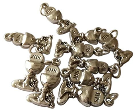 Eurofusioni Kelch Erstkommunion Mini Anhänger Versilbert - Charms für DIY Hochzeit Gefälligkeiten - Handgefertigtes Juwel - Maßnahmen: 2 x 1,1 x 0,4 cm - 10 Stück