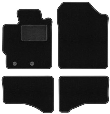 Velours-Fußmatten passend für Toyota Yaris III Hybrid 2013-2017, Schwarz | passend für Schrägheck; Velours-Teppich (Polypropylen), ca. 6,5 mm; rutschfest, vormontierte Befestigungen (Typ TL)