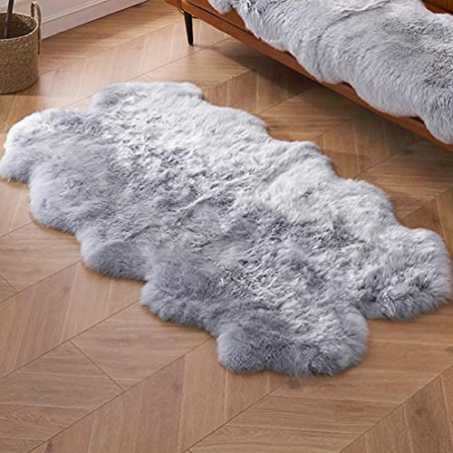 JXLOULAN Alfombra de piel de cordero sintética, 120 x 160 cm, pelo largo, imitación de piel de oveja, alfombra de cama, sofá (gris)