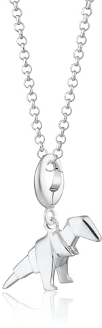 Lily Charmed - 925 Sterling Silver Origami T-Rex Necklace with 18 Chain, or 18ct Gold Plated Silver Dinosaur Pendant
