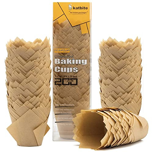 Katbite 200 PCS Cupcake Cases Tulip Brown