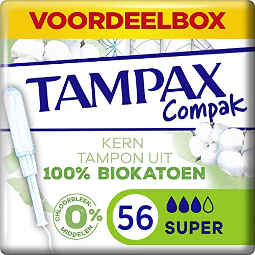 Tampax Organic Cotton, Super, 56 Unidades, Tampones de 100% Algodón Orgánico con Aplicador