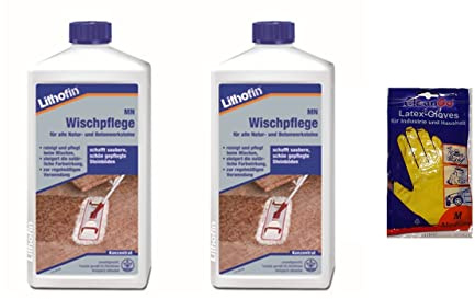 Sanitärshop Baustoffe & Sanitär Set: 2 x Lithofin MN Wischpflege 1 Liter - Latex Mehrweghandschuhe gratis