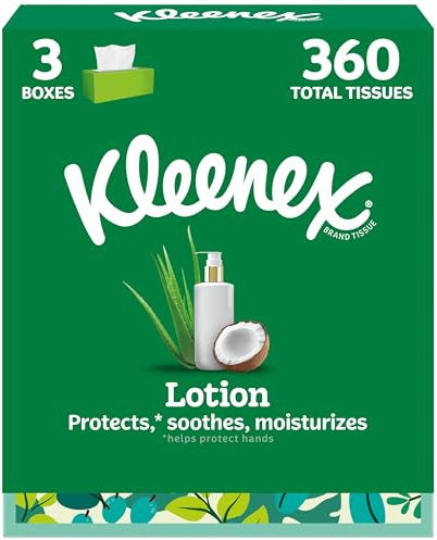 Kleenex Lotion Facial Tissues, 3 Flat Boxes, 120 Tissues per Box