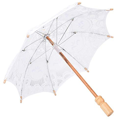 Buachois Spitzenschirm, Ø 38cm Spitze Regenschirm Vintage Hochzeit Baumwolle Sonnenschirm Brautschirm Westlicher Stil Hochzeitsschirm 31cm Griff Hochzeitsfeier Dekoration Fotografie Prop Regenschirm