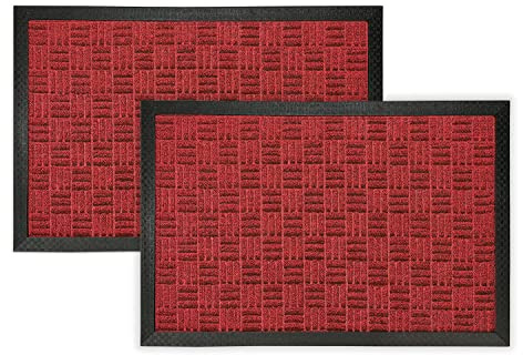 deco-mat Fußmatte für Außen + Innen 45 x 75 cm 2er Set, Rot - rutschfeste, wetterfeste Türmatte mit robusten Borsten - Outdoor Schmutzfangmatte für außen