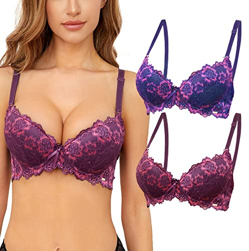 SHEKINI Reggiseno Push Up da Donna Reggiseno in Pizzo con Ferretto Imbottito Coppa Spalline Staccabili T-Shirt Bra Comfort