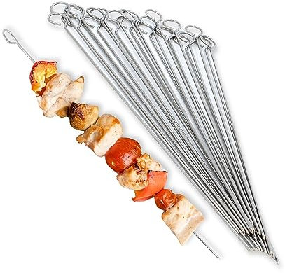 Kyto 24Stück Grillspieße Edelstahl Schaschlikspieße BBQ Spieße Fleisch Gemüse Spiesse 30cm lang