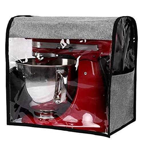 JinGtonG Abdeckung für Küchenmaschine, Sichtbar Staubschutz für Küchenmaschine mit 6 Taschen, Kompatibel mit Neigekopf KitchenAid 4.5 bis 5QT, 600D Oxford Grau 35,5x23cm
