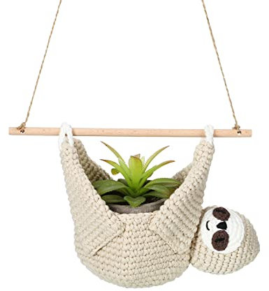 Eaasty Macrame Plant Hanger Crochet 4 Inch Sloth Hanging Planter Animal Wall Houseplant Holder for Indoor Outdoor Use Macrame Hanging Home Decoration for Sloth Lovers, Pot and Plant Not Included