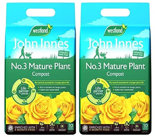 Westland Peat Free Garden Compost - John Innes No3 Mature Plant Potting Seedling Compost 2 x 10L Bags with Topline Card for Outdoor & Indoor House Plants.