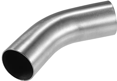 QUARKZMAN Auspuff Bogen 45 Grad Silber 1 Stück Universal SS304 Edelstahl | Wandstärke 0.65 Zoll, Gesamtlänge 180mm, Gesamtbreite 100mm, Universell Für Die Meisten Fahrzeuge, Höcker An Beiden Enden