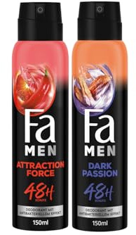 Fa For Men Deodorant & Bodyspray Attraction Force, 1x 150ml & Fa Men Deodorant & Bodyspray Dark Passion mit sinnlich-frischem Duft, 1x 150 ml