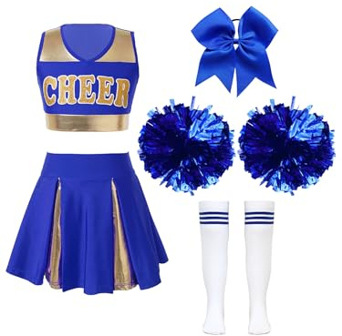 TTAO Mädchen Cheerleading Kostüm Cheer Leader Outfit Ärmellos Top und Rock mit Pompons Karneval Fasching Party Kostüm