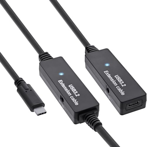 InLine USB 3.2 Gen.1 Aktiv-Verlängerung, USB-C Stecker an USB-C Buchse, Reapter-Kabel mit Signalverstärkung, lange Distanzen, für Festplatten, Drucker, Webcams, Tastaturen und mehr, 10m, 35655C