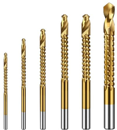 Bestgle 6 Pezzi Set di Punte Elicoidali per Trapano e Sega in Titanio HSS con Acciaio ad Alta Velocità per Lavorazione dei Metalli, Plastica, Legno