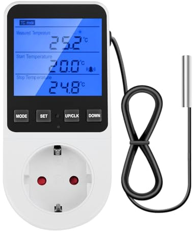 diymore 3600W Thermostat mit Clock Timer Fühler Digital Temperaturregler Steckdose mit Hoch- und Tieftemperaturalarm für Gewächshaus Aquarium Kühlschrank Heizung Kühlen
