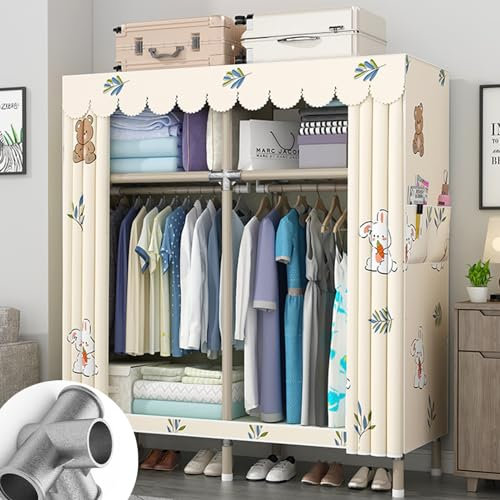 DETMOL Stoffschrank,Kleiderschrank,Stoff Vorhang Für Garderobe Metall,85x45x170 cm,Hängefächer,Mit Ablagen,2Seitentaschen,Viel Platz,Für Schlafzimmer,Wohnzimmer,Grau