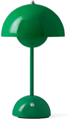 Luxio Lámpara de mesa LED Milan con forma de seta, inalámbrica, recargable de 5000 mAh, color verde, intensidad regulable y 3 temperaturas de color. IP44. Cable USB y enchufe UE incluidos.