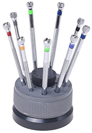 Yheonver R Kit de Tournevis 9 avec Base 9 Lame de Reserve pour Les Montres Horloger Outils