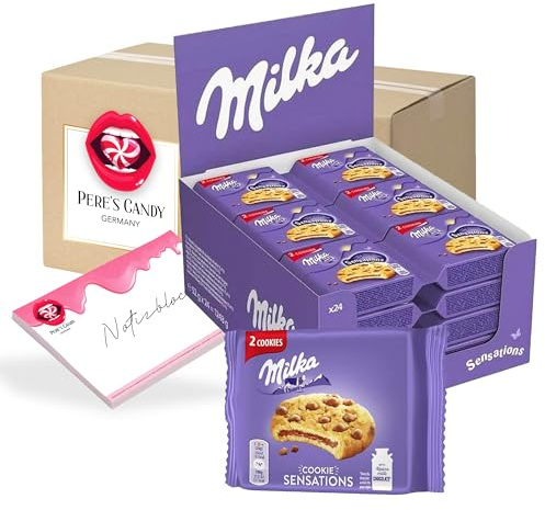 Pere's Candy Bundle für MILKA COOKIES SENSATIONS 24 x 52 g Mini Küchlein – Einzeln verpackt + Pere's Candy Notepad DIN A7-25 Blatt