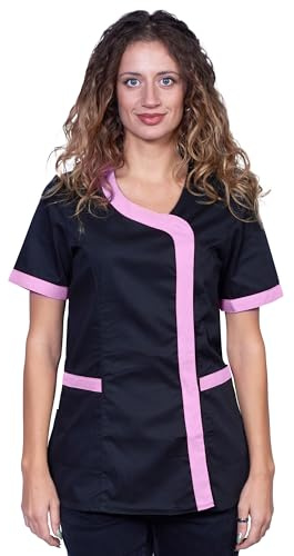 Fratelli ditalia Blouse Casacca de Travail Noire d'été pour Femme, Esthéticienne, Coiffeuse, Institut de Beauté, Glycine, S