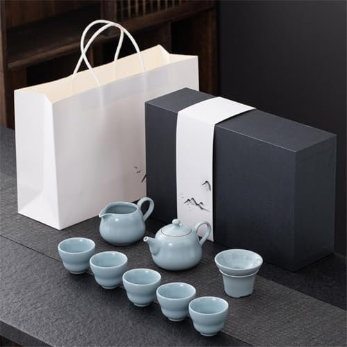 CUNTO Ru Kiln Teeservice aus Keramik, Kung-Fu-Tee-Set, chinesischer Stil, blaues Teeservice für Zuhause und Büro, mit Teetablett (D 1 Set)
