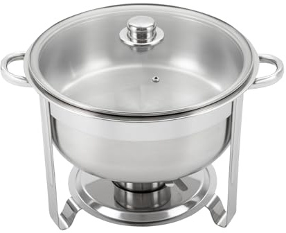 Dettchan 7.5L Silber Runder Chafing Dish, Edelstahl Speisenwärmer Suppen Chafing Dish, für Partys Hochzeiten Abendessen Hotels 41.5 * 30cm