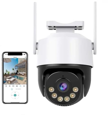 Caméra IP de sécurité extérieure, Caméra de sécurité filaire PTZ 4K 8MP, détection humaine, Audio bidirectionnel, couleur, Vision nocturne, étanche IP66, 5MP RJ45, for l'extérieur Images HD(5MP Add 12