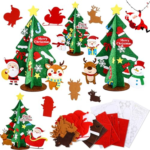 RosyFate 4 Stück Weihnachtsbaum Filz, Mini Weihnachtsbaum, Filz Basteln für Weihnachtsdeko, Weihnachten Basteln, Bastelset Kinder, Diy Weihnachtsbaum