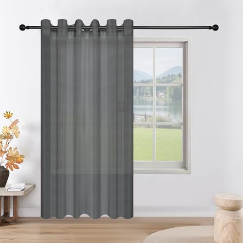 CUCRAF Transparente Grau Dekoschals Voile Vorhänge mit Ösen 1er Set Leinenoptik Gardinen Einfarbig durchsichtig für Wohnzimmer Balkon