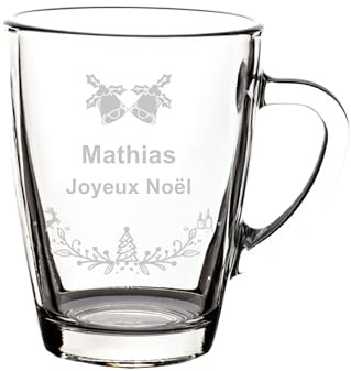 LUXENTU Glasbecher mit Gravur, Glockenkranz, 300 ml, 1 Stück | Personalisierte Glastassen für Kaffee, Tee & Glühwein, Wichtelgeschenkidee, hitzebeständig, Spülmaschinenfest