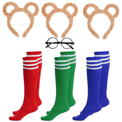 8 stycken randiga, utklädnads-set, chipmunk, kostymer, set, 3 munk, öron, pannband, 1 ram, glas, 1-röd hatt och 3 par knähöga strumpor för tonåringar vuxna, halloween, fest, djur, kostym, tillbehör,