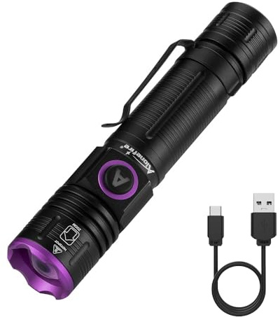 Alonefire SV85 395nm UV Taschenlampe 5W Tragbar Zoom Typ C USB Aufladbar Schwarzlicht Haustierurin Detektor Geld-Detektor für UV Harz, Angeln, Skorpion, Bernstein, Mineralien mit Inklusive Batterie