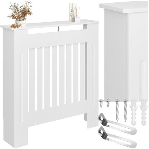 TecTake® Copri Termosifoni con Ripiano, Copricalorifero Design a Lamelle, Copritermosifoni con Aperture per Circolazione Aria, Copertura Radiatori con Mensola da Termosifone 79x19x82 cm - Bianco