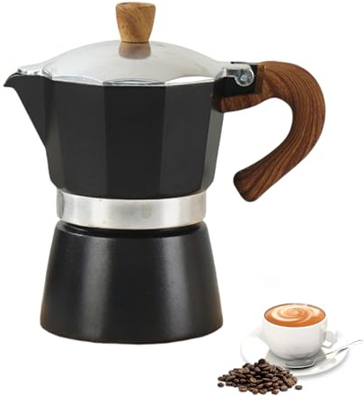 Moka Pot, Italian Espresso Stove Top Coffee Maker, Stove Top Coffee Continental Percolator Pot for Camping, Caravan (3 Cups / 150ml) (Black)